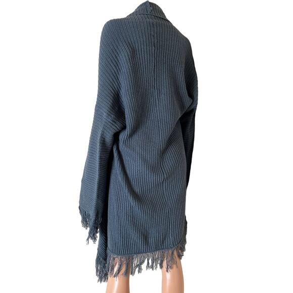 Umgee cardigan sweater tasseled sleeves & hem steel green open front SZ MD - Picture 4 of 9